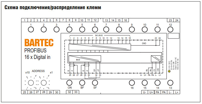 Схема подключения/распределение клемм PROFIBUS-Interface